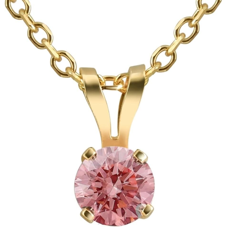 Pink Diamond Solitaire Pendant in 14K Gold Necklace - Future Jewelry