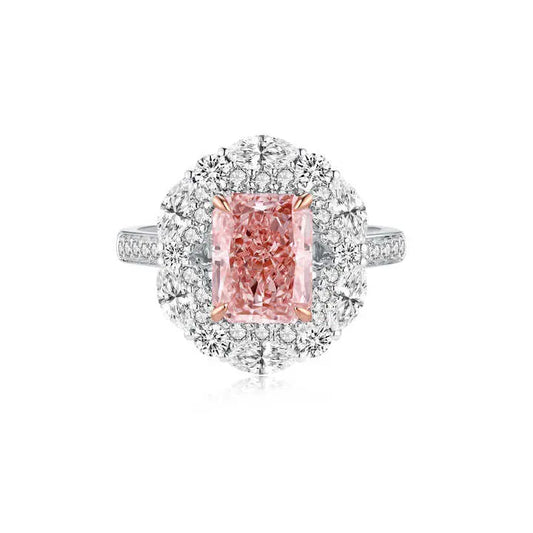 Pink radiant cut lab grown diamond ring in 18K white gold, Future Jewelry