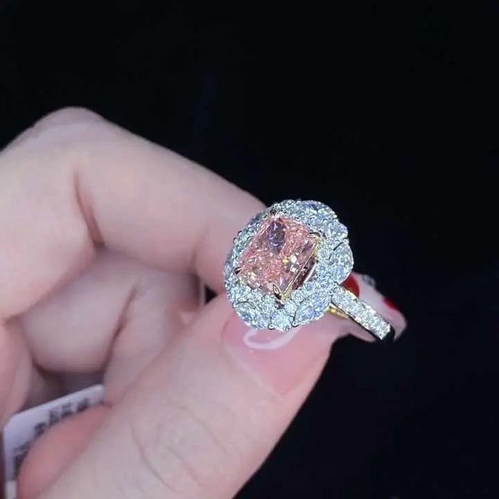 Pink Radiant Cut Diamond Wedding Ring in 18K White Gold - Future Jewelry