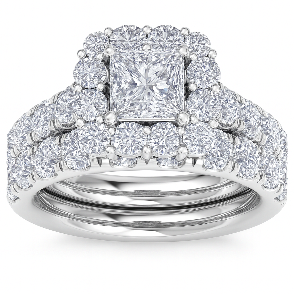 Princess cut lab diamond bridal set in white gold with IGI certification