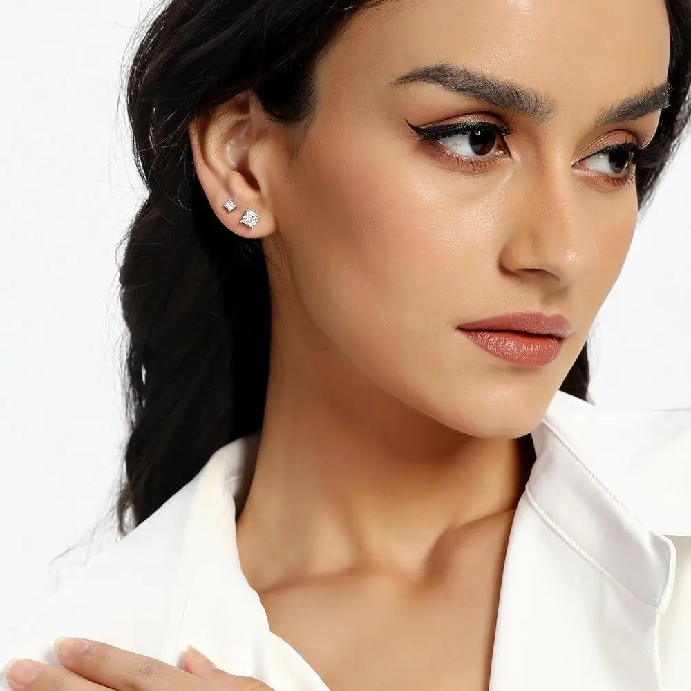 Princess Cut Lab Grown Diamond Stud Earring Set (5 Pairs) - Future Jewelry