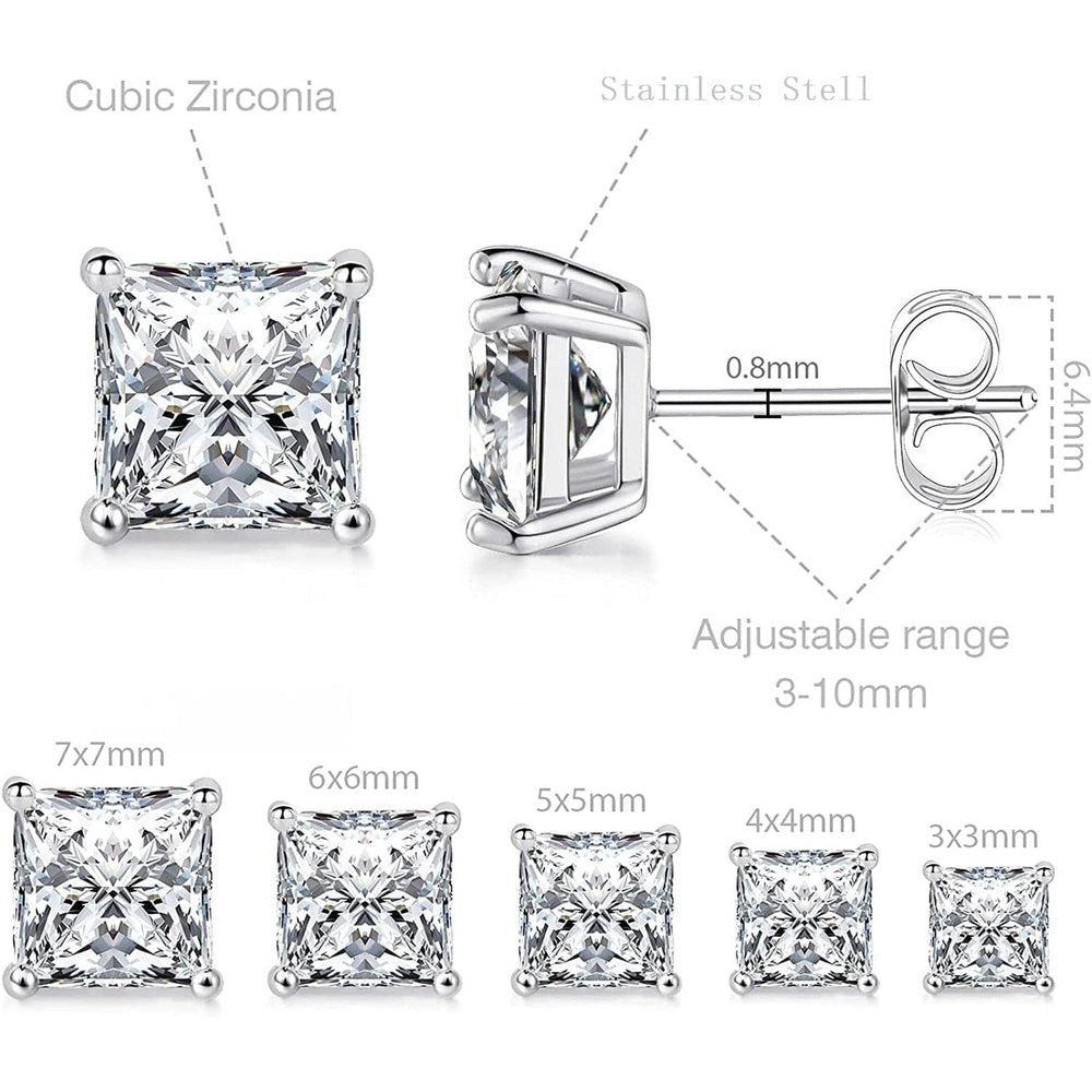 Princess Cut Lab Grown Diamond Stud Earring Set (5 Pairs) - Future Jewelry