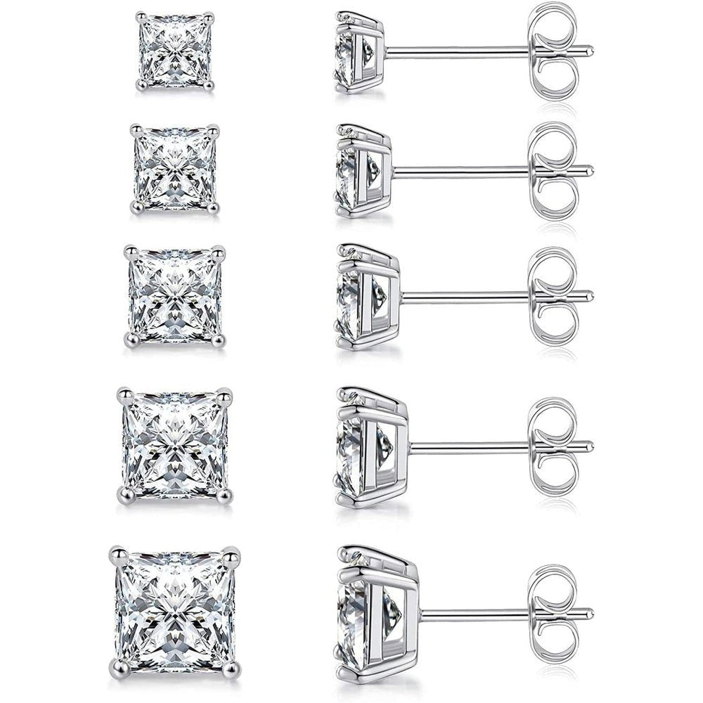Princess Cut Lab Grown Diamond Stud Earring Set (5 Pairs) - Future Jewelry