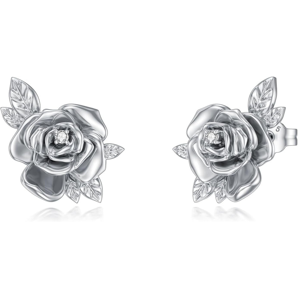 Rose Stud Earrings with Lab Grown Diamond in Silver - Future Jewelry