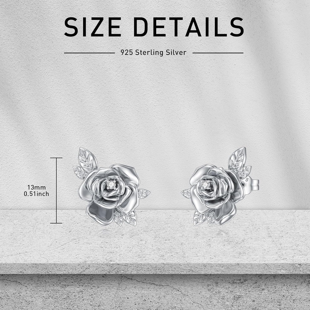 Rose Stud Earrings with Lab Grown Diamond in Silver - Future Jewelry