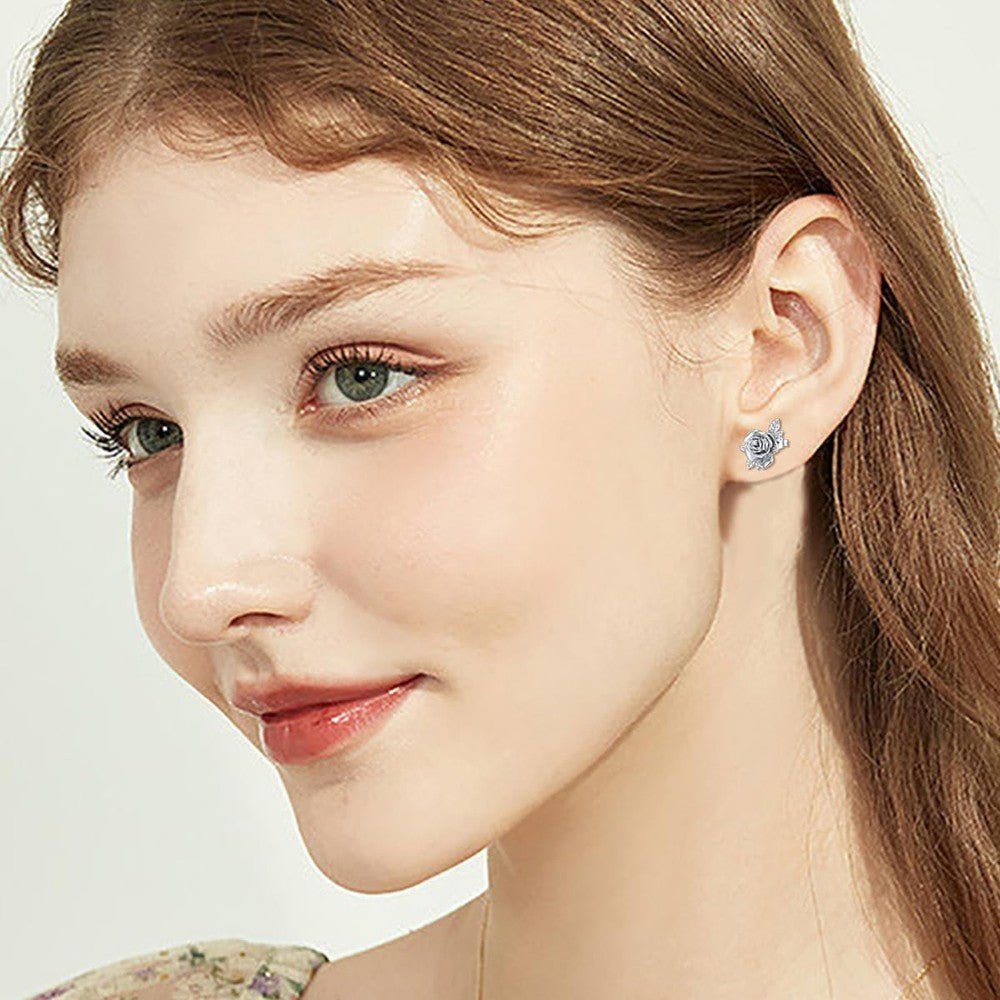 Rose Stud Earrings with Lab Grown Diamond in Silver - Future Jewelry