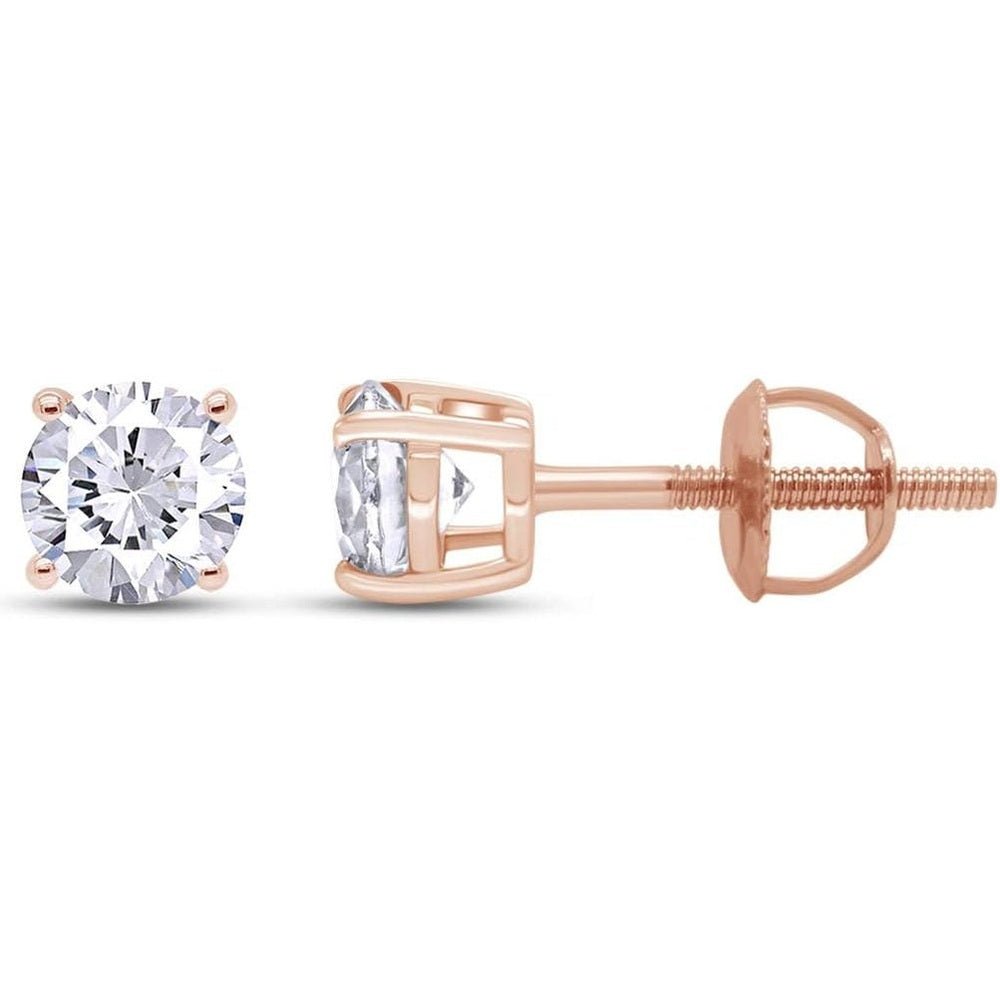 Round Lab Grown or Natural Diamond Stud (IGI Certified 0.70 ct & up) Popular Plus Quality Screw Back Earrings in 14k Solid Gold - Future Jewelry