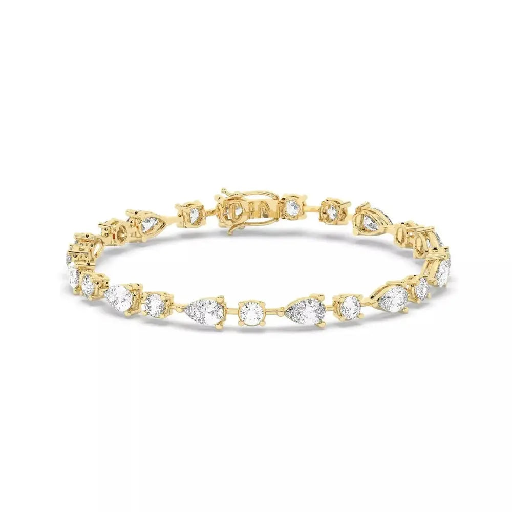 Celestial Harmony Round & Pear Cut LG Diamond Tennis Bracelet – 8.80 Carat, 18K Yellow Gold, Ethical Luxury