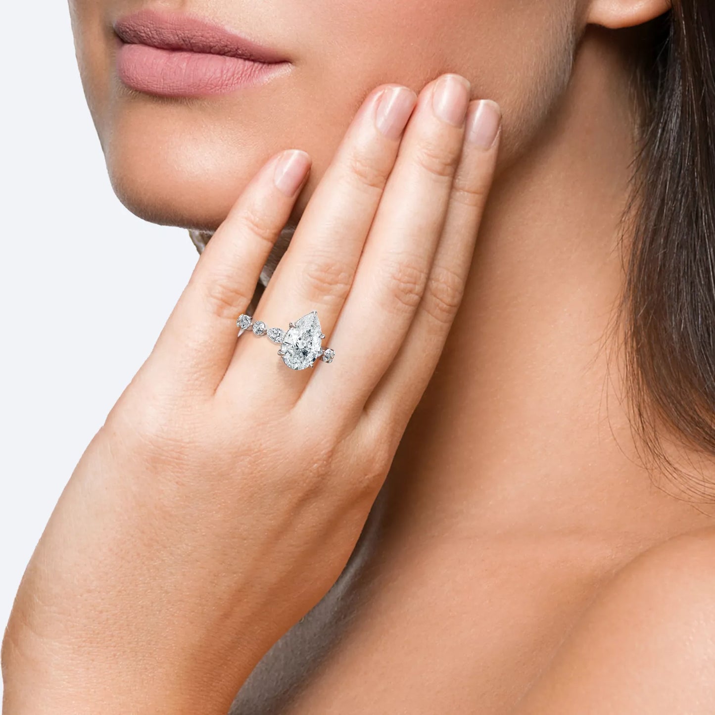 3.10 Carat Lab Grown Pear Cut Diamond Engagement Ring in White Gold