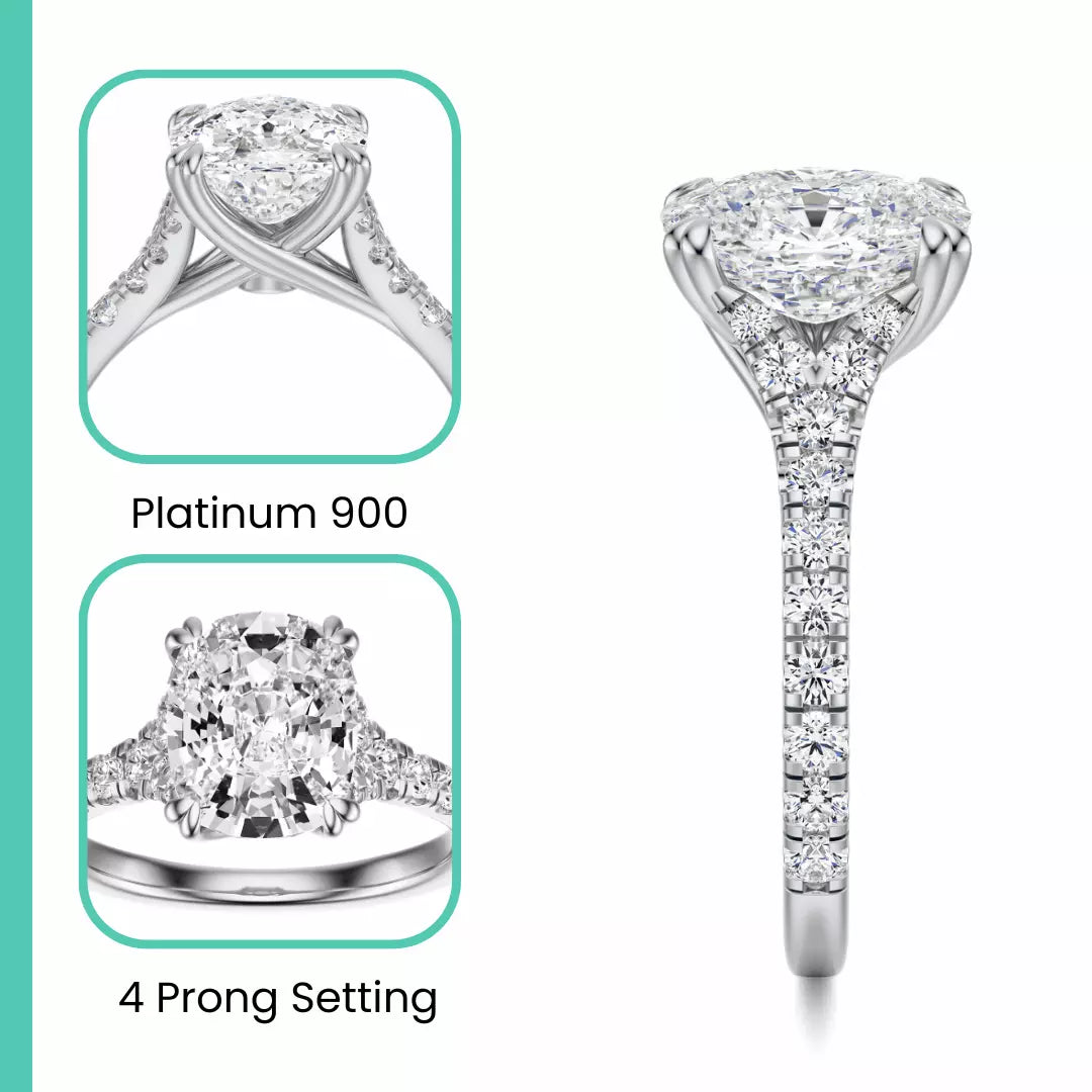 IGI Certified 2.40 Carat Cushion F VS2 Lab Grown Diamond Ring Platinum 900