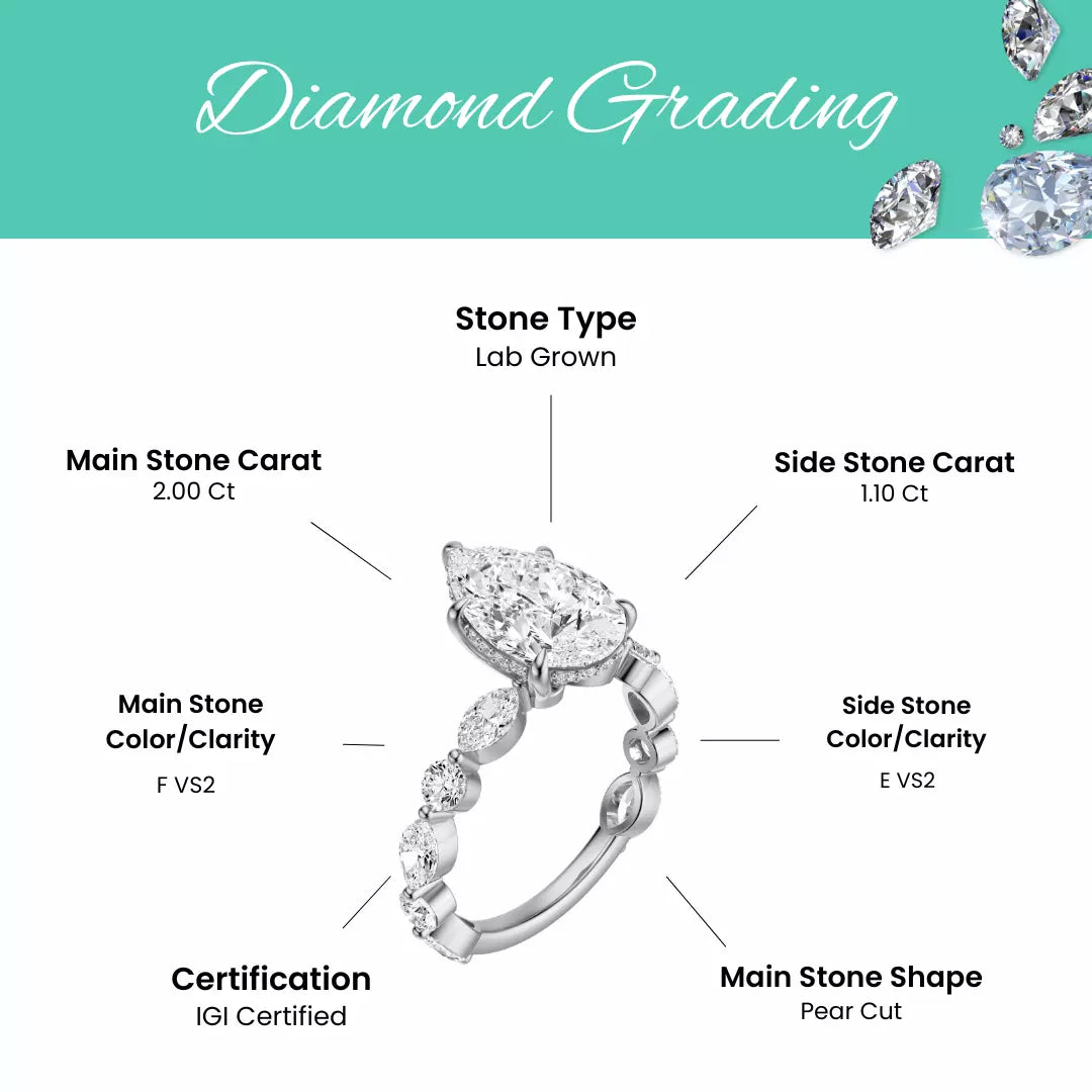 3.10 Carat Lab Grown Pear Cut Diamond Engagement Ring in White Gold
