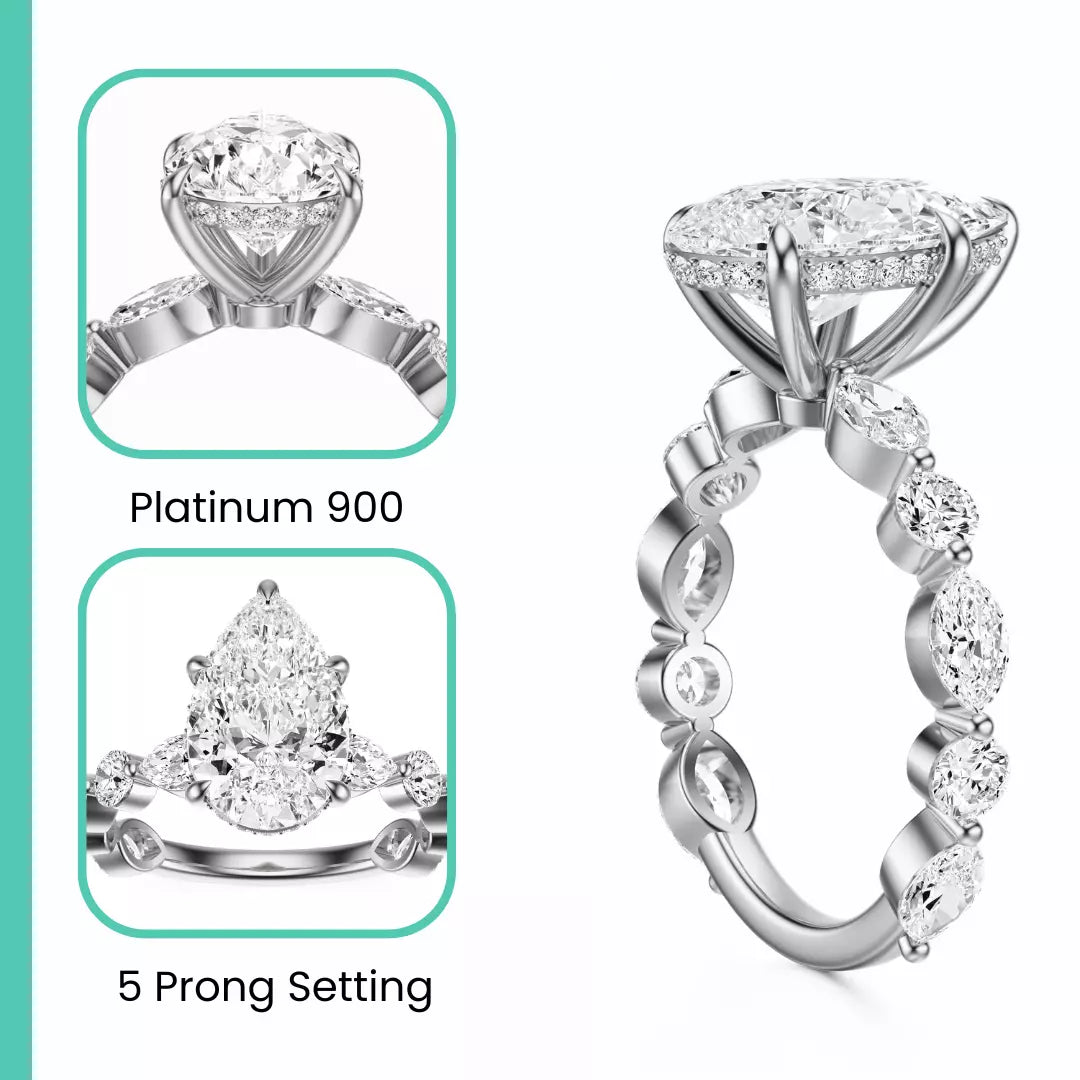 3.10 Carat Lab Grown Pear Cut Diamond Engagement Ring in White Gold