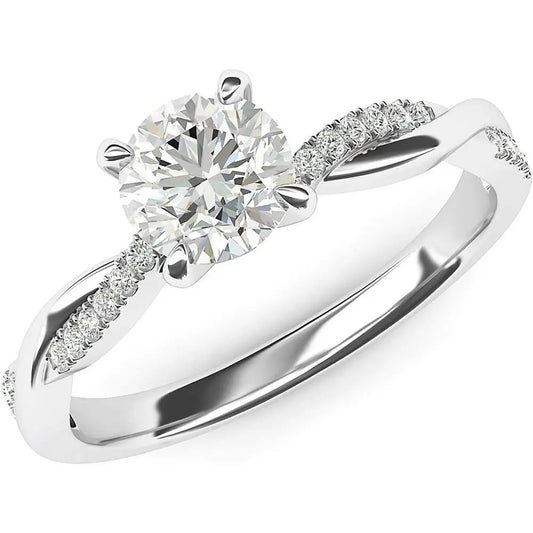 Solid 14k White Gold 4 - Prong Petite Twisted Vine 1.0 CT Lab Grown Diamond Engagement Ring Promise Bridal Ring - Future Jewelry
