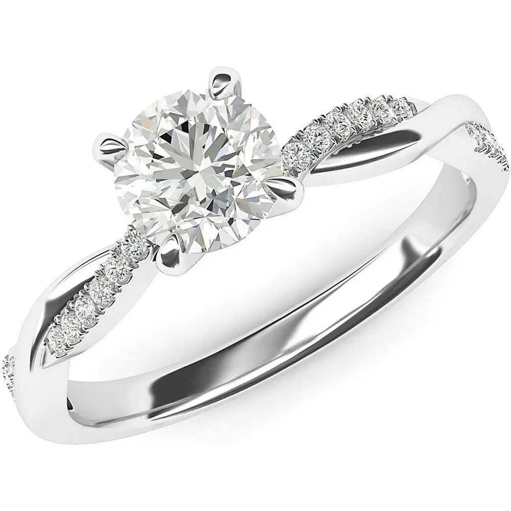 Solid 14k White Gold 4 - Prong Petite Twisted Vine 1.0 CT Lab Grown Diamond Engagement Ring Promise Bridal Ring - Future Jewelry