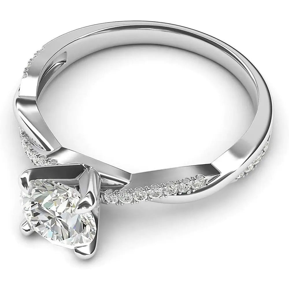 Solid 14k White Gold 4 - Prong Petite Twisted Vine 1.0 CT Lab Grown Diamond Engagement Ring Promise Bridal Ring - Future Jewelry