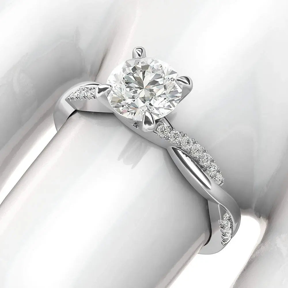 Solid 14k White Gold 4 - Prong Petite Twisted Vine 1.0 CT Lab Grown Diamond Engagement Ring Promise Bridal Ring - Future Jewelry