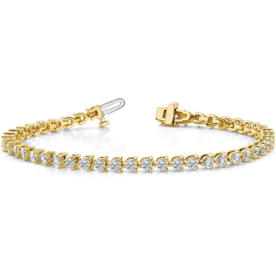 Solid 14k Yellow Gold Lab Grown Round Diamond Classic Tennis Bracelet (Width = 3mm) (4.32 cttw.) - Future Jewelry