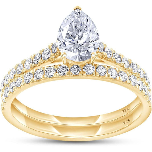 Solitaire Bridal Set Ring Lab Grown Diamond Engagement Wedding Ring For Women 14k Gold Over 925 Sterling Silver Jewelry Gifts For Her - Future Jewelry