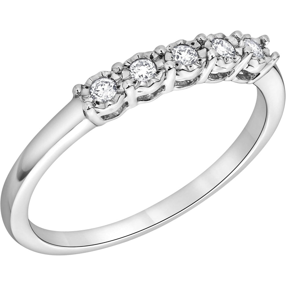 Sterling Silver 1/10 Carat Round Cut Lab Grown Diamond Five - Stone Band Ring for Women | (I - I1) | Fine Jewelry for Her | Gift Box Included - Future Jewelry