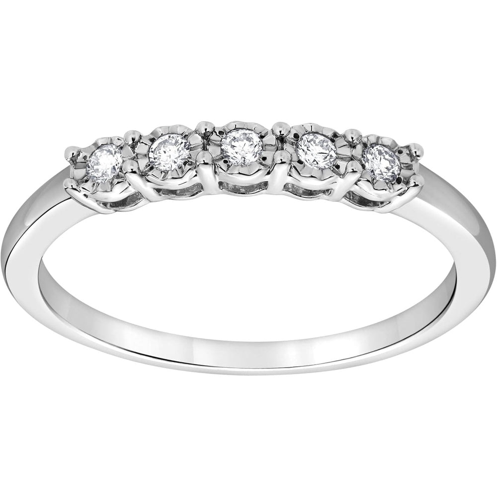 Sterling Silver 1/10 Carat Round Cut Lab Grown Diamond Five - Stone Band Ring for Women | (I - I1) | Fine Jewelry for Her | Gift Box Included - Future Jewelry