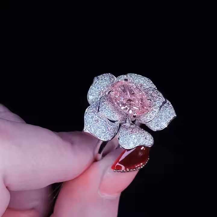 The Blush Elegance Ring, pink oval lab grown diamond ring in 18K white gold, Future Jewelry