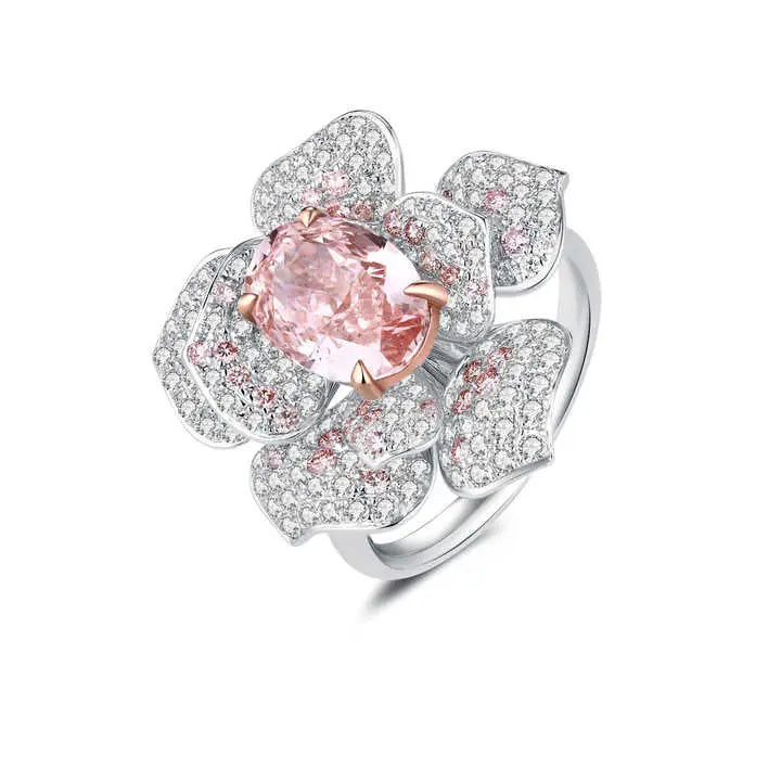 The Blush Elegance Ring, pink oval lab grown diamond ring in 18K white gold, Future Jewelry