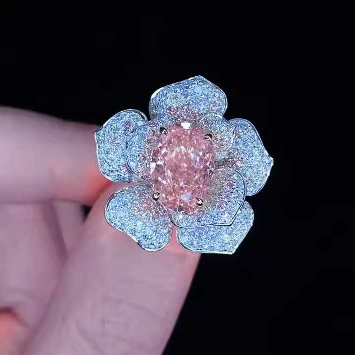 The Blush Elegance Ring, pink oval lab grown diamond ring in 18K white gold, Future Jewelry