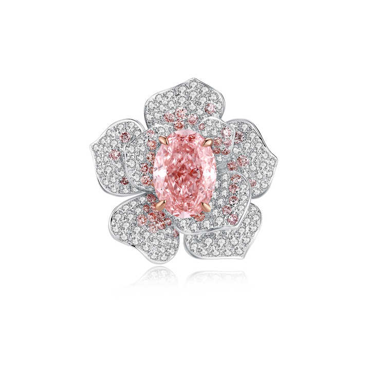 The Blush Elegance Ring, pink oval lab grown diamond ring in 18K white gold, Future Jewelry