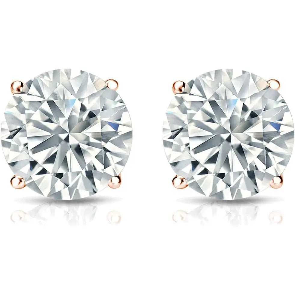 The Diamond Deal IGI Certified .50 to 5.00 Carat Round Brilliant Lab - Grown Diamond 4 - Prong Stud Earrings in 14k Yellow, White or Rose Gold With Push Back Closure - Future Jewelry