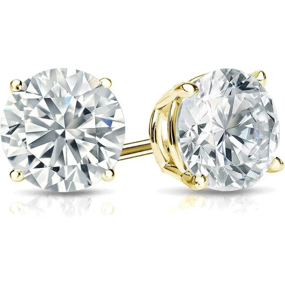 The Diamond Deal IGI Certified .50 to 5.00 Carat Round Brilliant Lab - Grown Diamond 4 - Prong Stud Earrings in 14k Yellow, White or Rose Gold With Push Back Closure - Future Jewelry