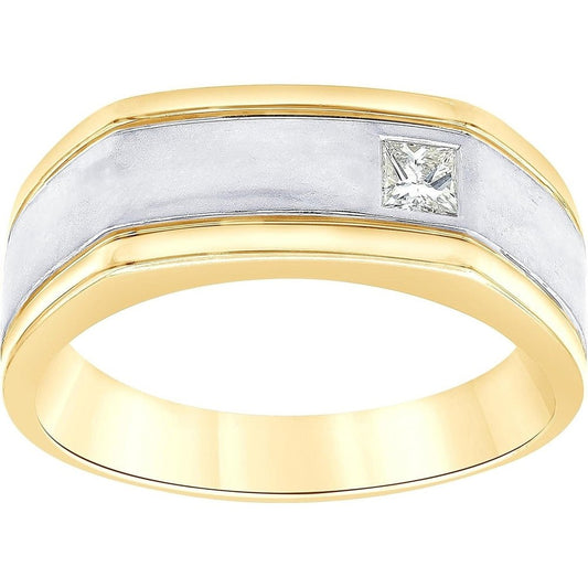 Two - Tone Bezel - Set 1/5 Carat Princess Cut Men's Wedding Band in 14K Yellow Gold | Fine Jewelry for Husband | Gift Box Included - Future Jewelry