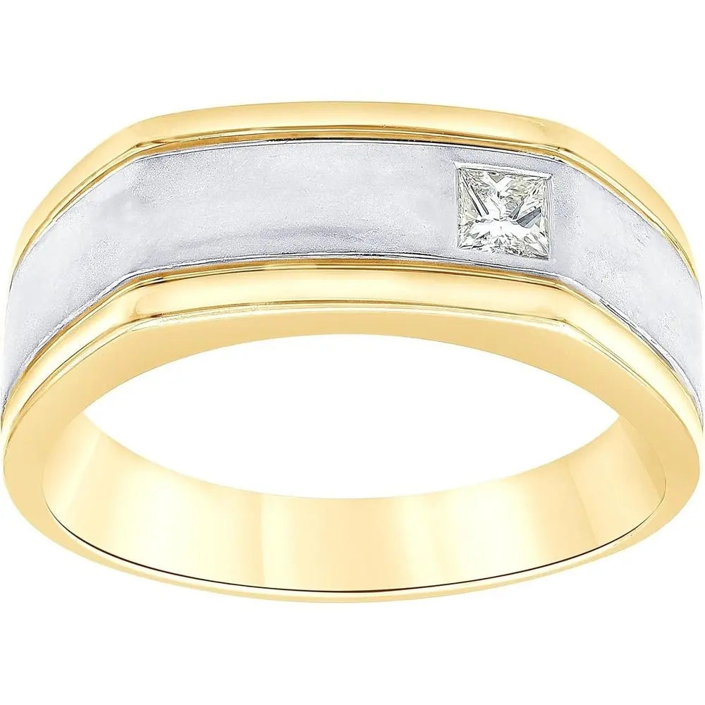 Two - Tone Bezel - Set 1/5 Carat Princess Cut Men's Wedding Band in 14K Yellow Gold | Fine Jewelry for Husband | Gift Box Included - Future Jewelry