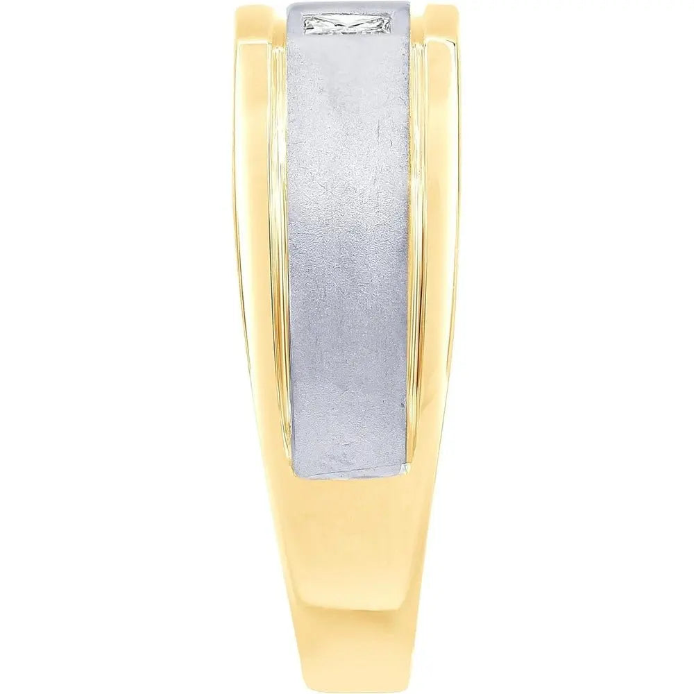 Two - Tone Bezel - Set 1/5 Carat Princess Cut Men's Wedding Band in 14K Yellow Gold | Fine Jewelry for Husband | Gift Box Included - Future Jewelry
