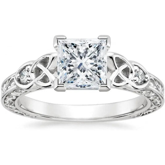 Vintage Lab Grown Diamond Princess Cut Celtic Knot Bridal Ring Sets 1 - 3 Carat (ctw) 10K 14K 18K Gold IGI Certified Lab Diamond Engagement Ring Sets for Women (D Color VVS Clarity) - Future Jewelry