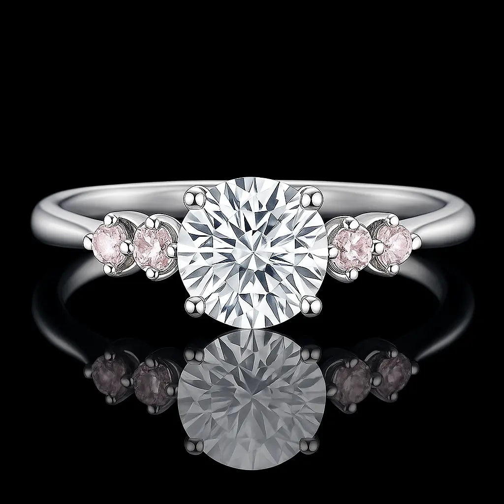 1.4 Carat Total Weight Lab Diamond Engagement Ring with Pink Accents in 14K Yellow Gold - Future Jewelry