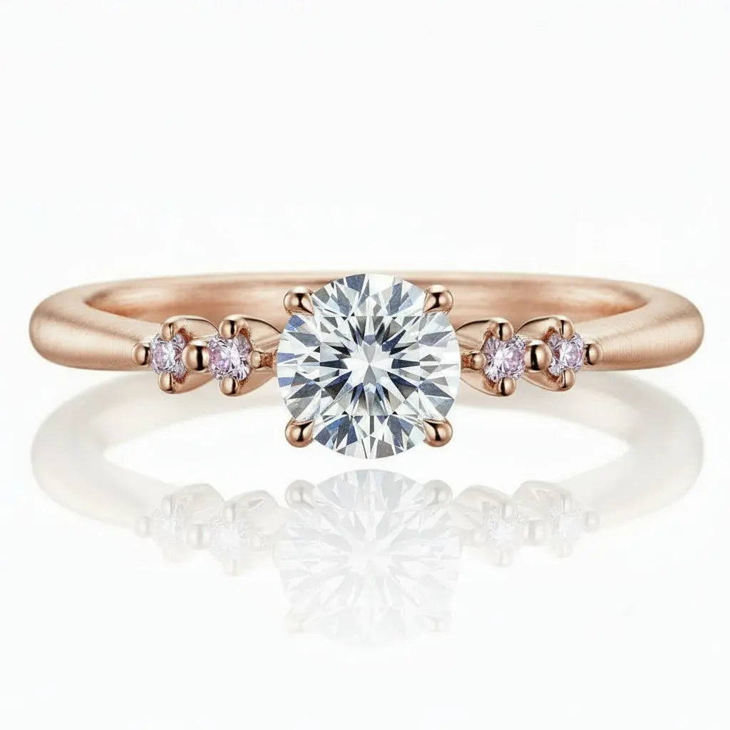 1.4 Carat Total Weight Lab Diamond Engagement Ring with Pink Accents in 14K Yellow Gold - Future Jewelry