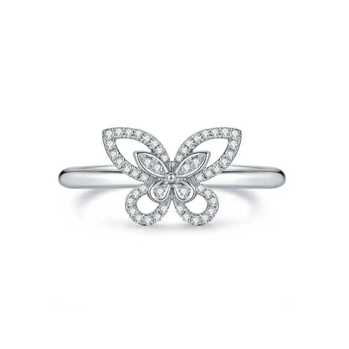 White Gold Lab Created Diamond Butterfly Engagement Ring - Future Jewelry