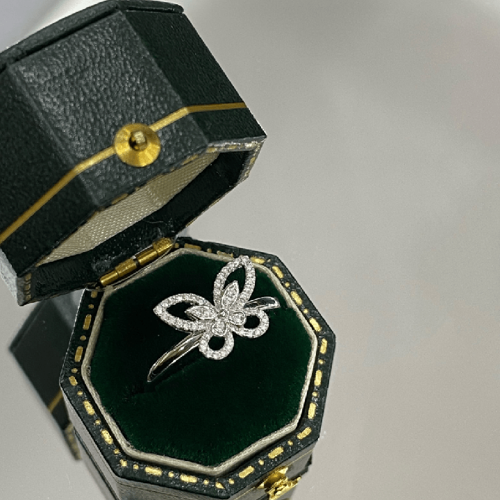 White Gold Lab Created Diamond Butterfly Engagement Ring - Future Jewelry