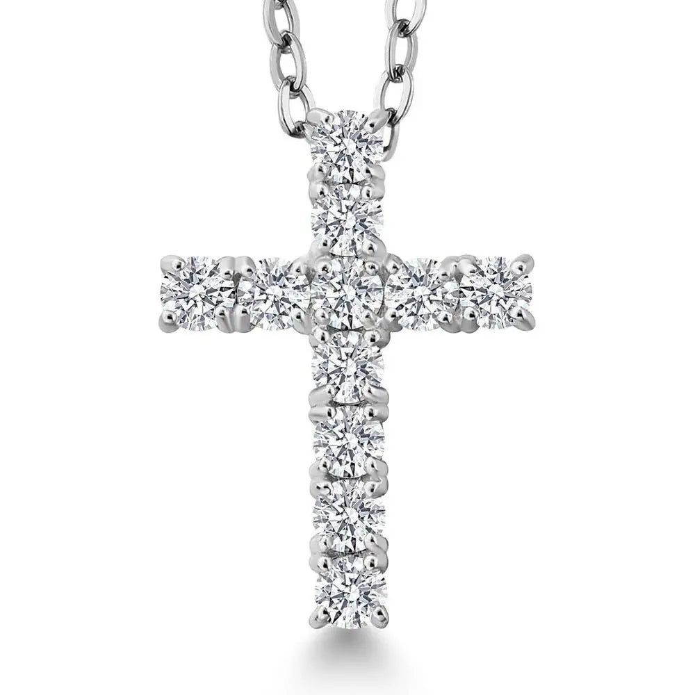 White Lab Grown Diamond Cross Pendant Necklace | 0.50 - 1.00 Cttw | 925 Sterling Silver | Jesus Christian Religious Crucifix Pendant - Future Jewelry
