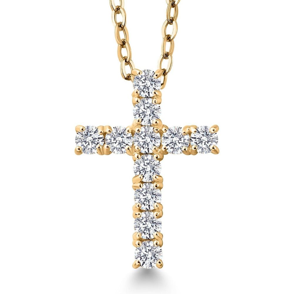White Lab Grown Diamond Cross Pendant Necklace | 0.50 - 1.00 Cttw | 925 Sterling Silver | Jesus Christian Religious Crucifix Pendant - Future Jewelry