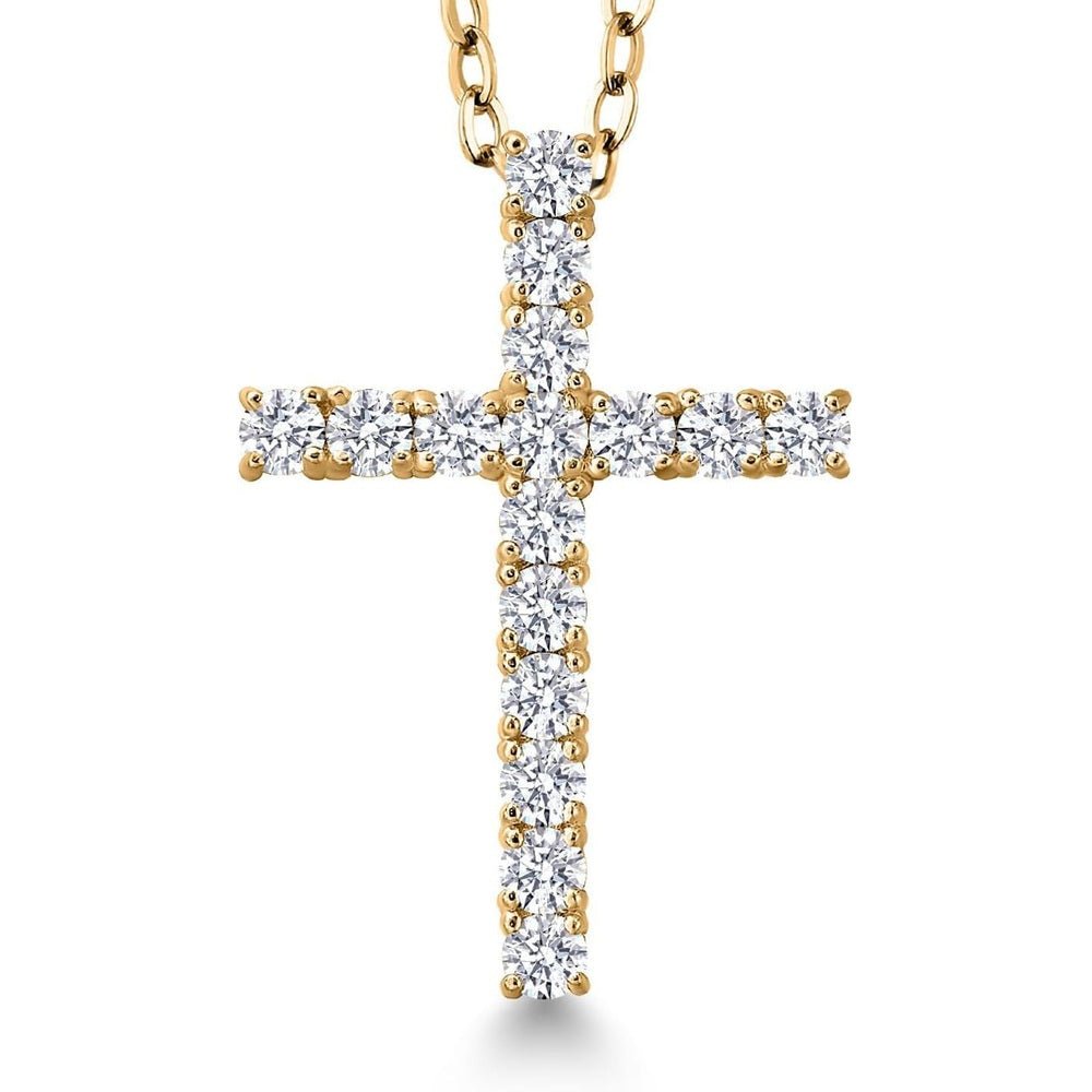 White Lab Grown Diamond Cross Pendant Necklace | 0.50 - 1.00 Cttw | 925 Sterling Silver | Jesus Christian Religious Crucifix Pendant - Future Jewelry