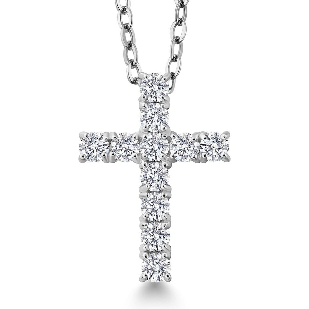 White Lab Grown Diamond Cross Pendant Necklace | 0.50 - 1.00 Cttw | 925 Sterling Silver | Jesus Christian Religious Crucifix Pendant - Future Jewelry
