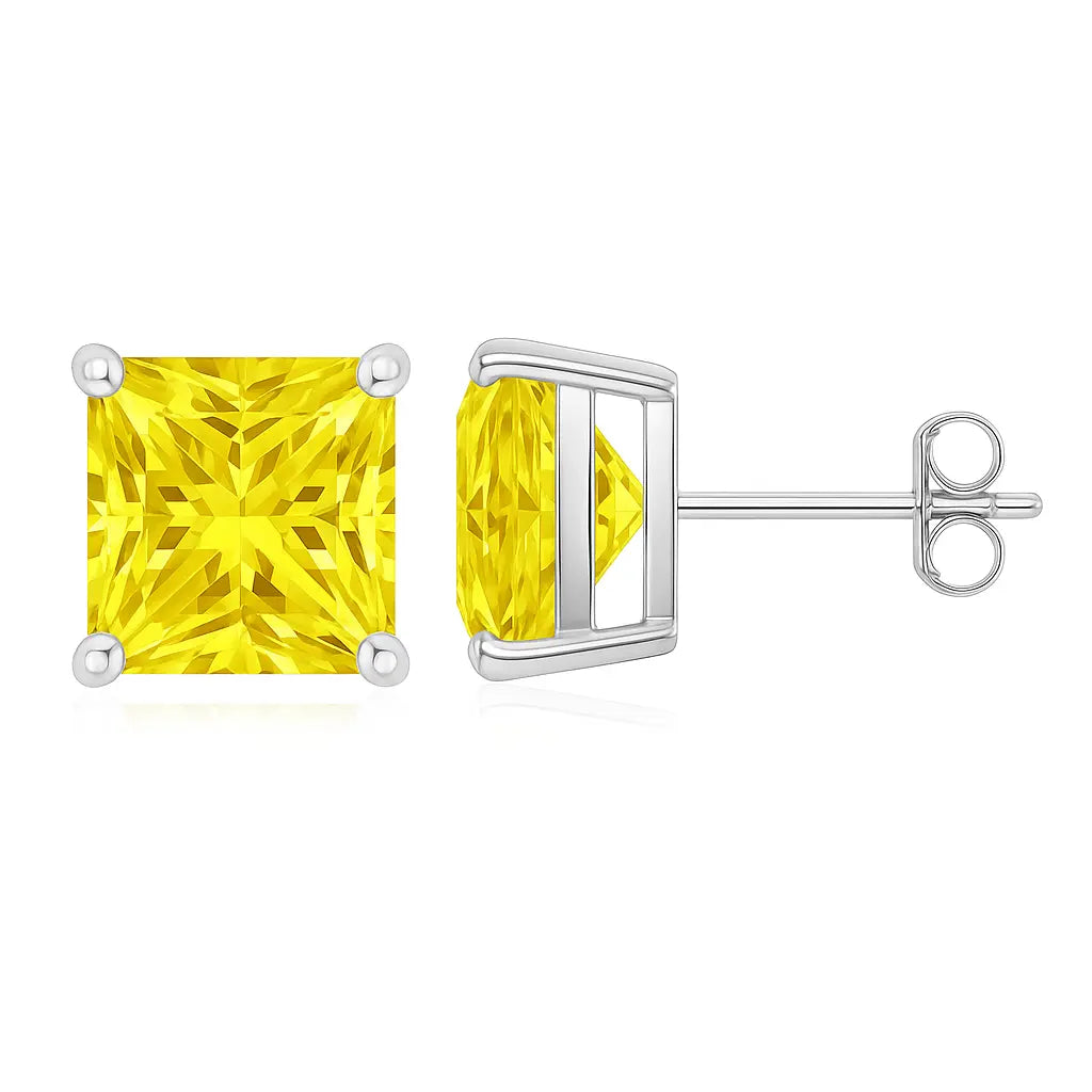 4 carat yellow lab grown diamond stud earrings in 14K white gold, Future Jewelry