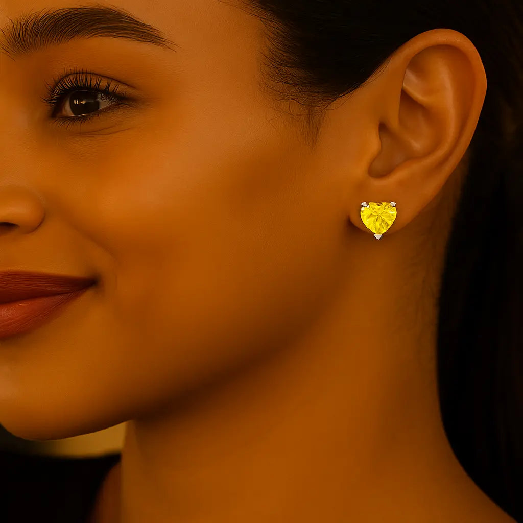4 carat yellow lab grown diamond earring worn on ear, Future Jewelry