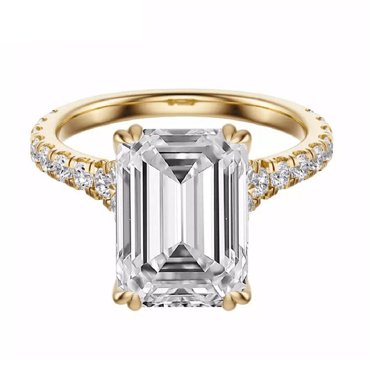 4 carat emerald cut lab grown diamond engagement ring in 14K yellow gold by Future Jewelry