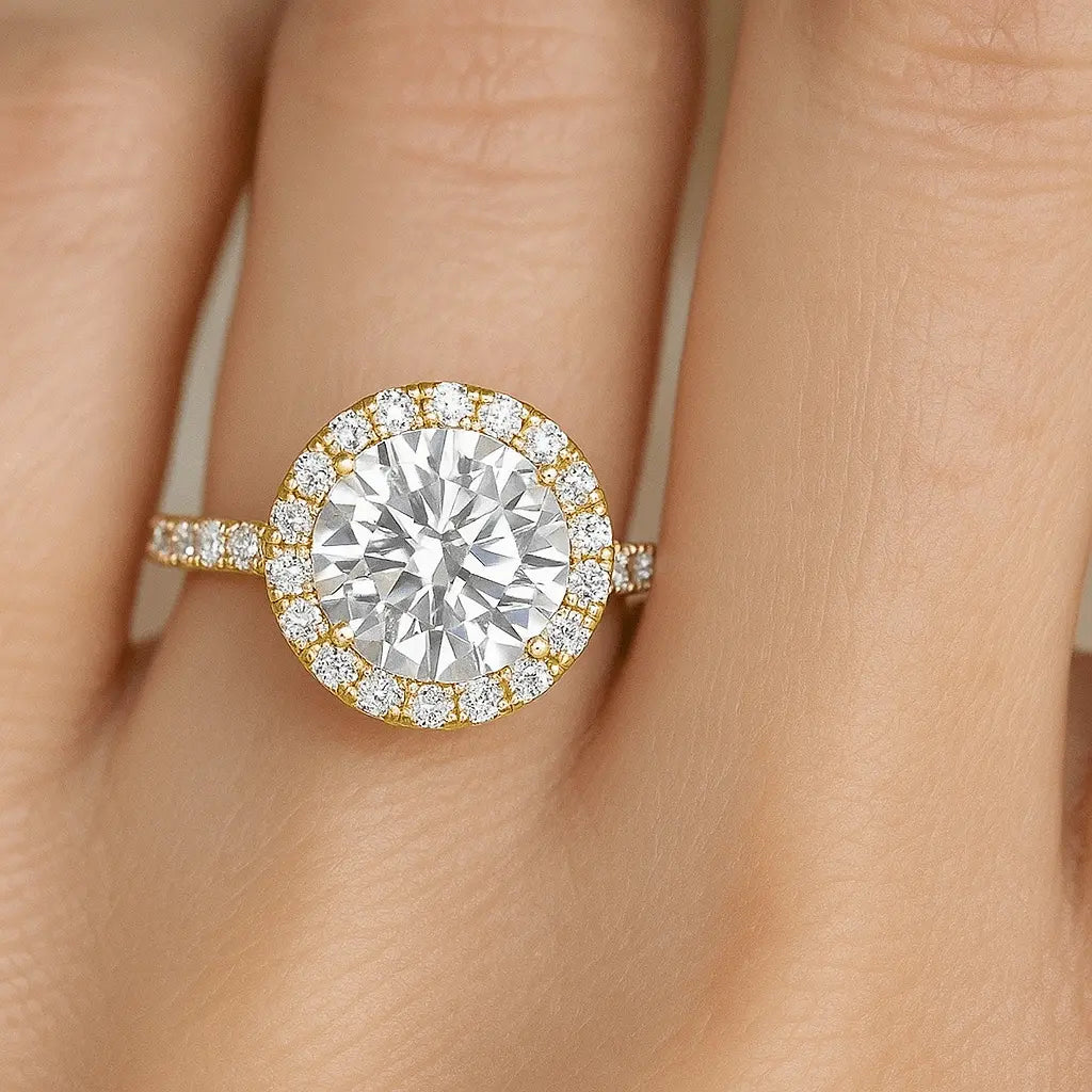 a lab grown diamond ring on a finger
