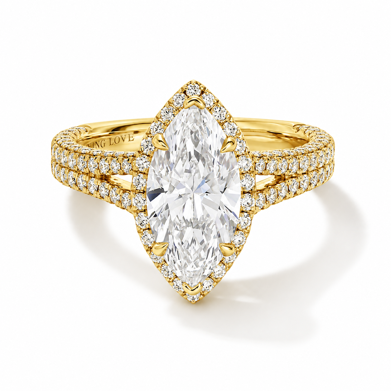 The Sovereign Marquise™ | 3 Carat Lab Grown Diamond Halo Engagement Ring in 14K Yellow Gold | IGI Certified | Future Jewelry Exclusive