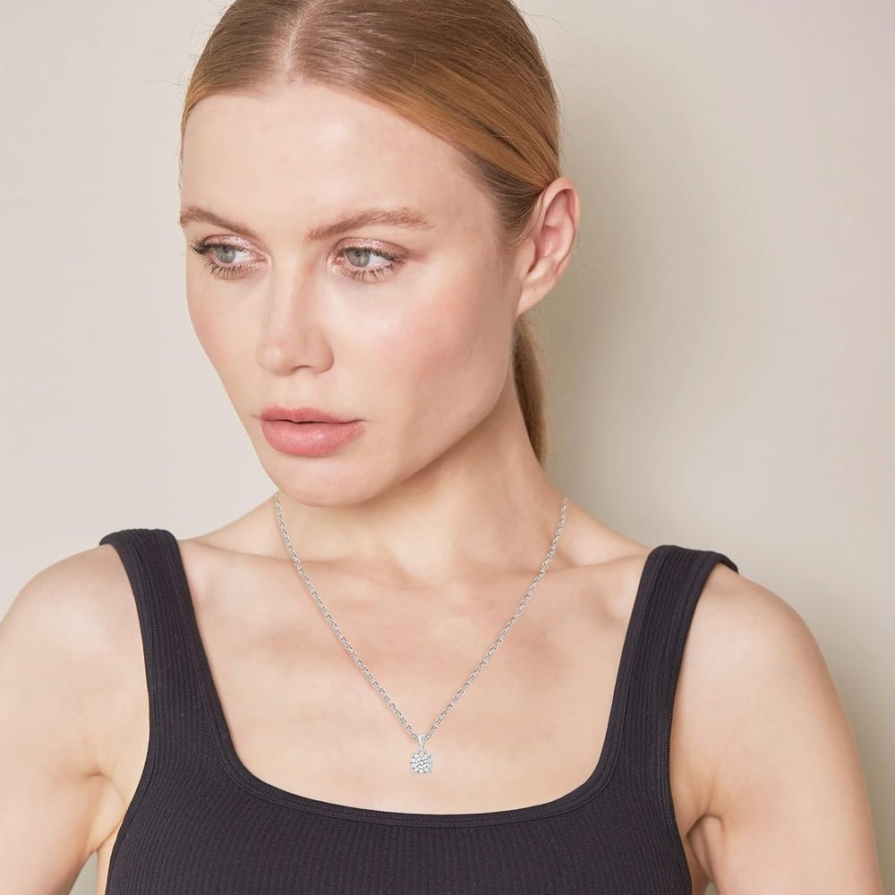 0.50 - 1.00 Carat Diamond, Sterling Silver Prong Set Round Cut Lab - Grown Diamond Cluster Pendant with Chain Necklace Fine Jewelry for Women - Future Jewelry