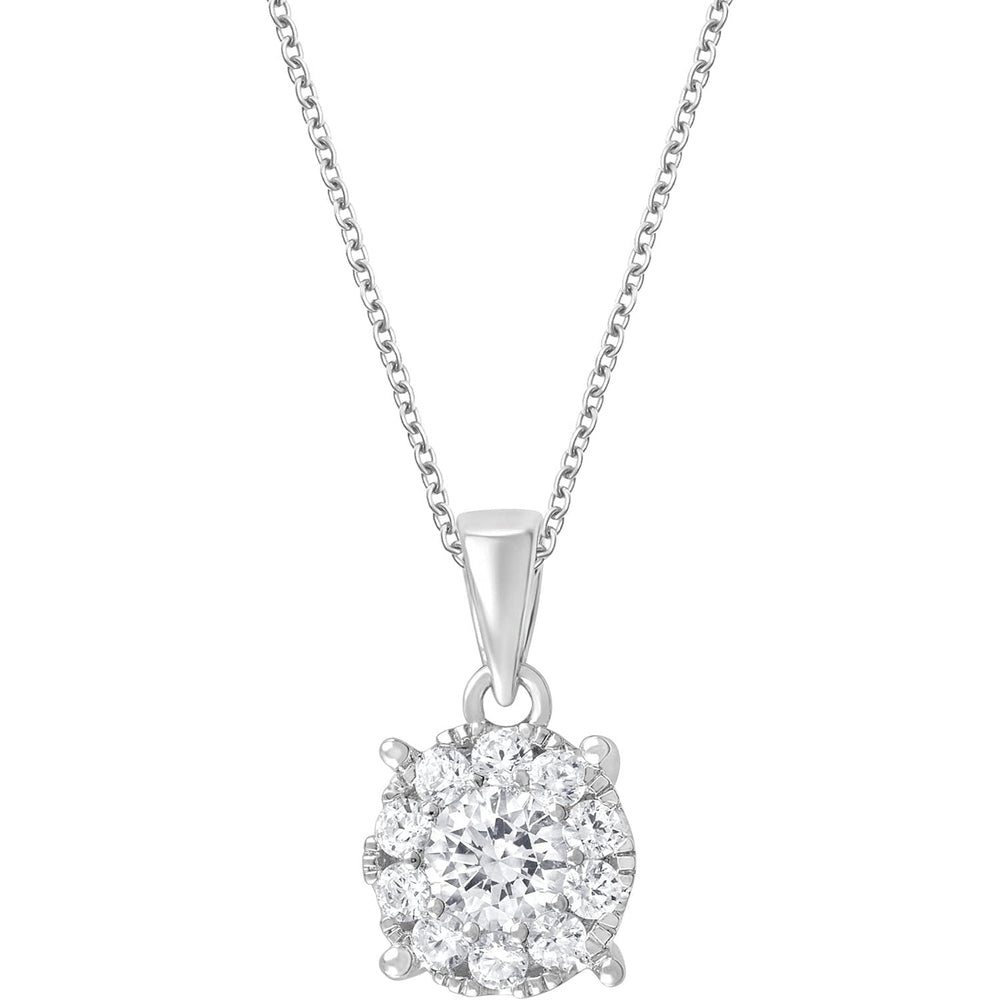 0.50 - 1.00 Carat Diamond, Sterling Silver Prong Set Round Cut Lab - Grown Diamond Cluster Pendant with Chain Necklace Fine Jewelry for Women - Future Jewelry