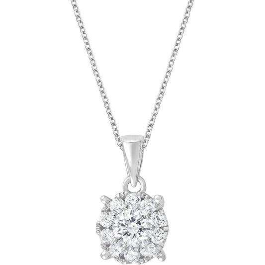 0.50 - 1.00 Carat Diamond, Sterling Silver Prong Set Round Cut Lab - Grown Diamond Cluster Pendant with Chain Necklace Fine Jewelry for Women - Future Jewelry